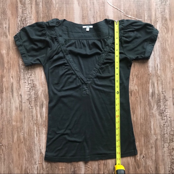 CLU Military Tux V Neck Ruched Green Top Shirt M - Picture 5 of 5